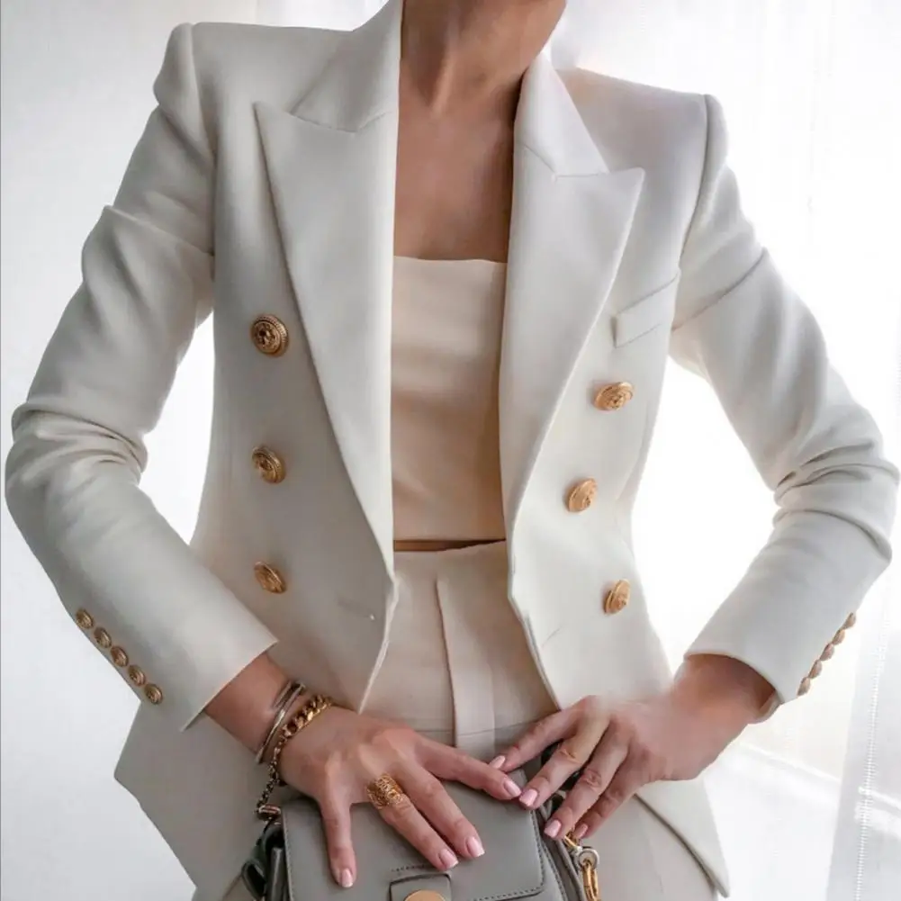 Solid Color Suit Coat Solid Color Women's Suit Coat Classic Lapel Design Loose Fit Double Breasted for Business for Women