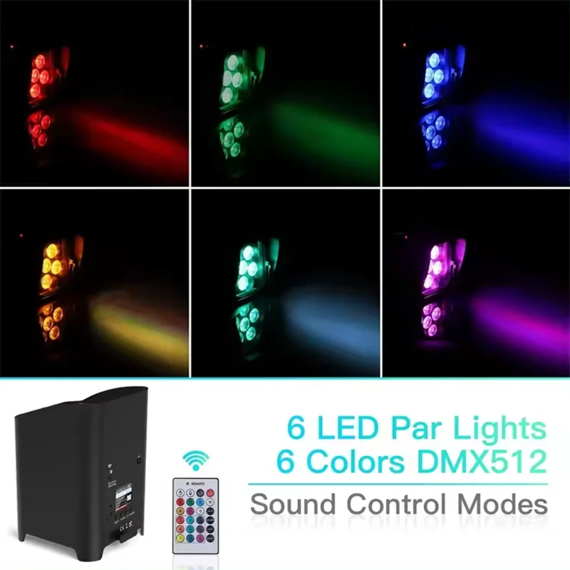 Pop 6x18W RGBWA+UV LED Wireless Battery Par Light 6in1 Effect Light Stage Show Disco DJ Party Club Bar Dmx512 Remote WIFI Light
