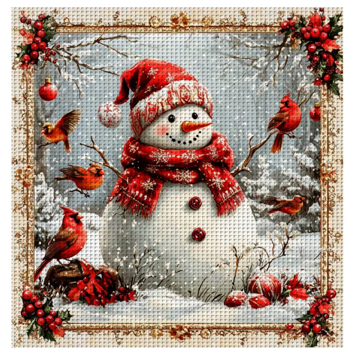 1pc 30X30CM/11.8inch Snowman Stamped Cross Stitch Kit DIY Kit 11CT/14CT DIY Embroidered Set DIY Cross-Stitch Set Full Embroidery