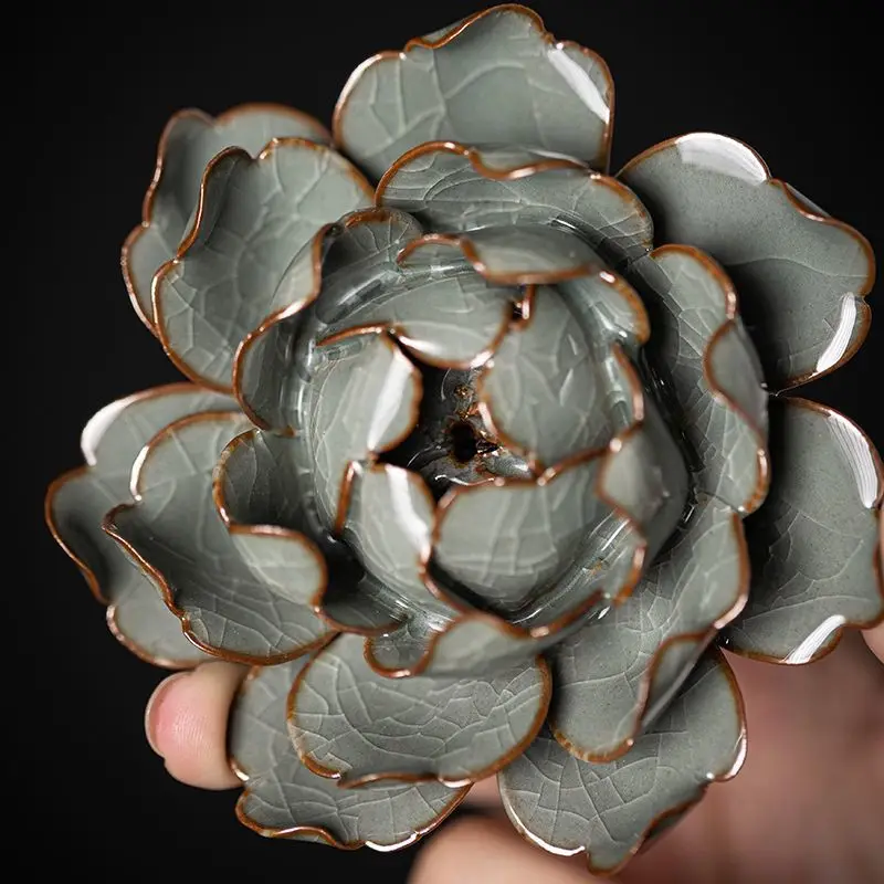 

Handmade Ceramic Ge Kiln Peony Thread Incense Burner Retro Home Creative Incense Seat Ornament