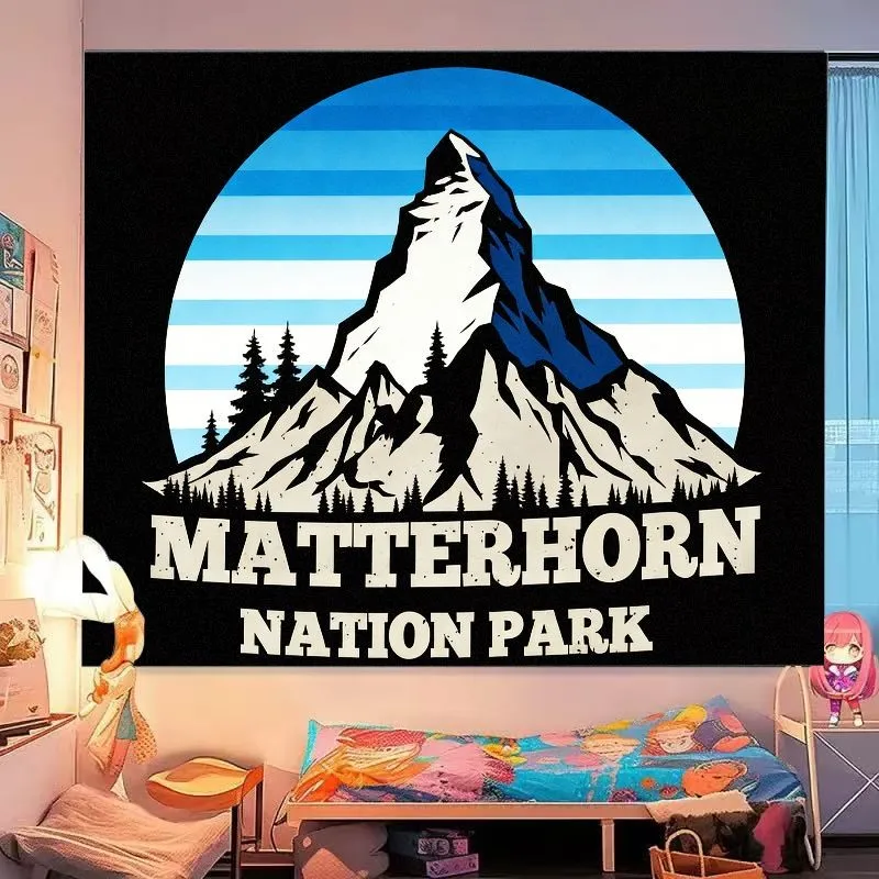 VIKAMA Matterhorn National Park Tapestry Vintage Mountain Forest Graphic Wall Hanging Decor Camping Bedroom Outdoor Dorm