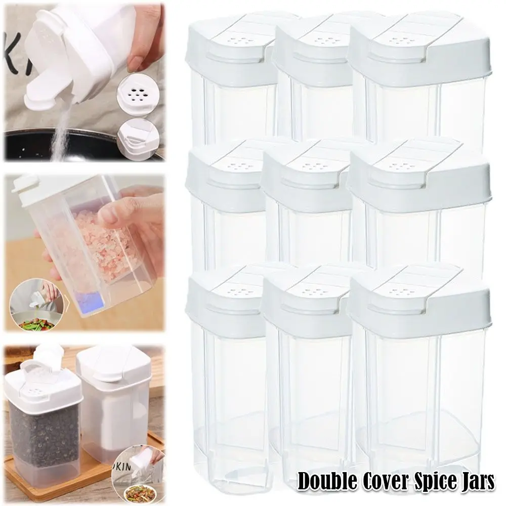 

Portable Plastic Seasoning Bottle Transparent with Double Cover Spice Jars Spices Container for Herbs Powders Salt Pepper