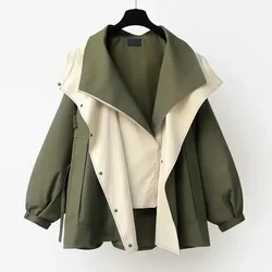 2024 Waist Collection Mid-length Windbreaker Jackets New Korean Fashion New Women's Spring And Autumn Casual Oversize Coat