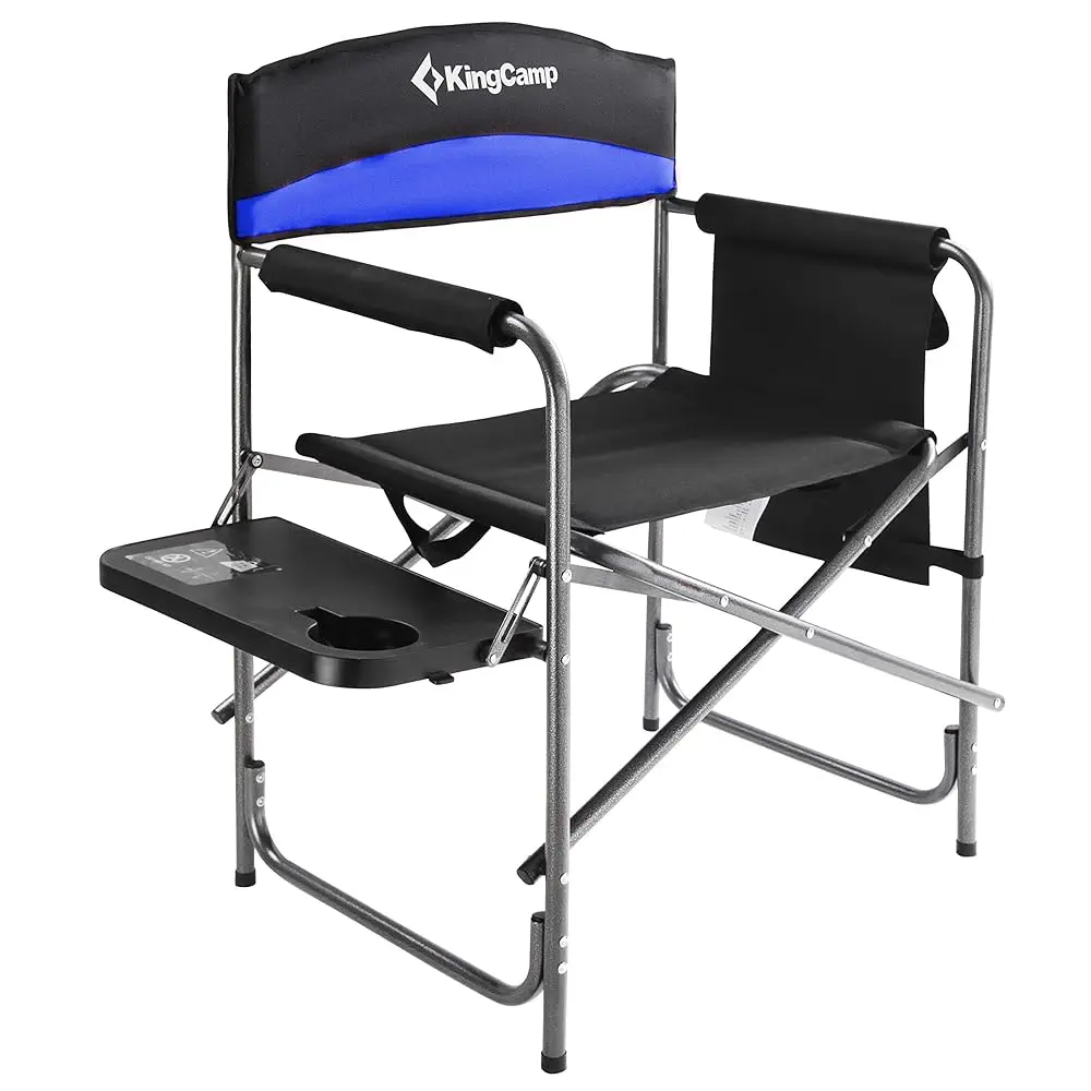 

Heavy Duty Camping Director Chair, Folding With Side Table & Storage, Blue