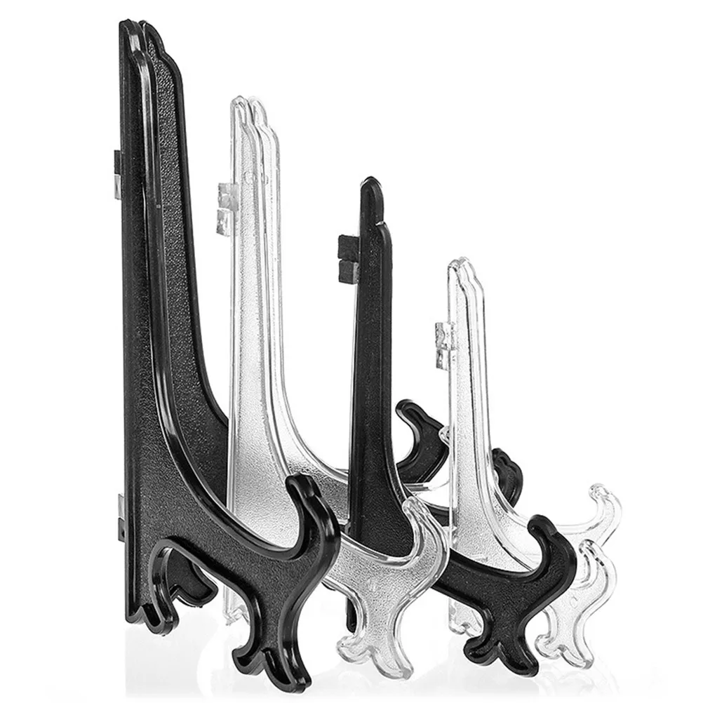 24Pcs 4 Inch Transparent Plastic Plate Bracket Display Stand with Curved Legs Folding Dish Holder for Home Office Shop Desktop