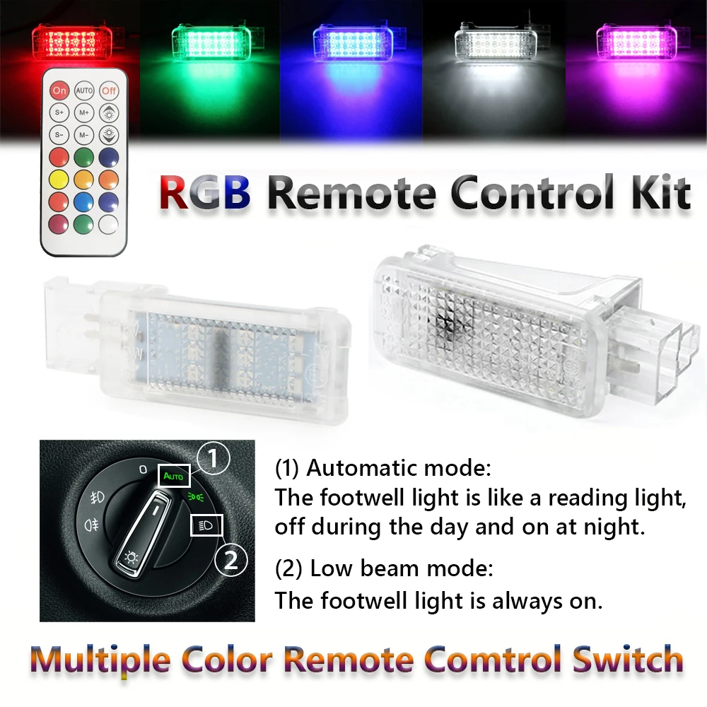 2Pcs LED Footwell Light Luggage Compartment Glove Box Lamps For VW Golf Polo Passat Tiguan Jetta Caddy UP T5 T6 Touareg Scirocco