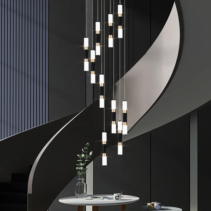 LED Nordic Modern Style Long Chandelier Double Attic Pendant Light Villa Lobby Living Room Pendent Lamp Hanging Stairs Pendant