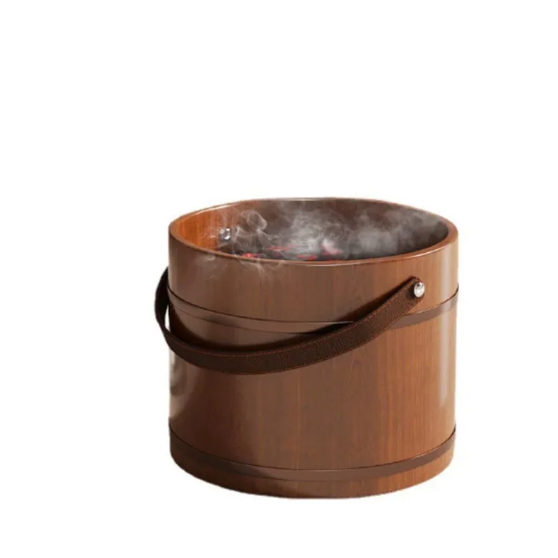 Thickened Cypress Foot Bath Bucket, Household Portable Wooden Bath Bucket, Relaxation Therapy Container