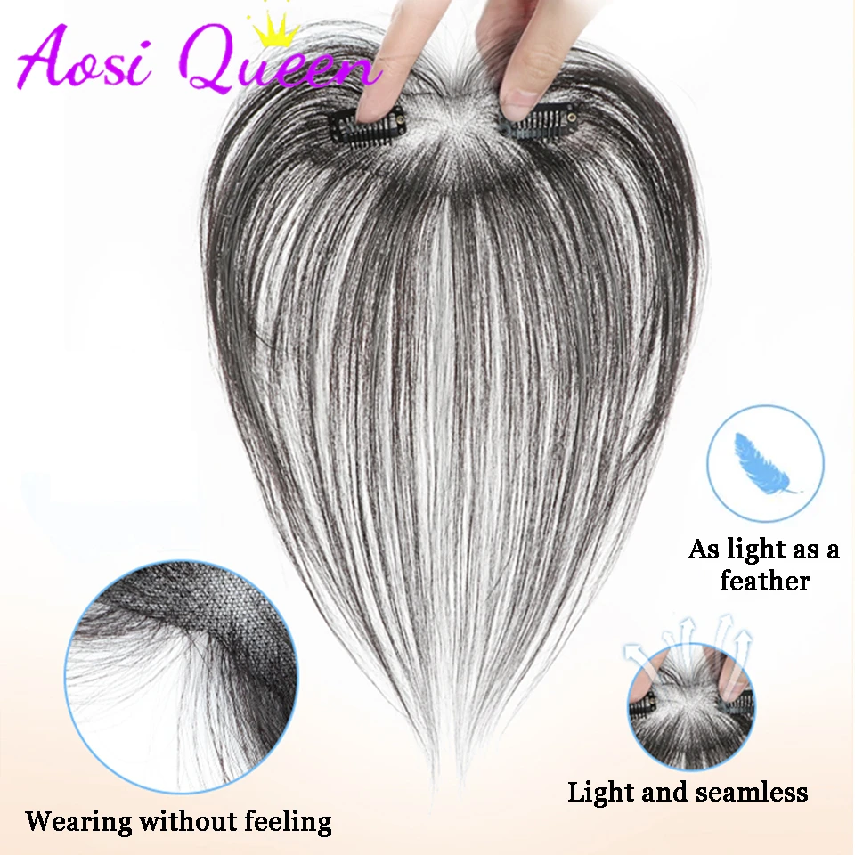 AOSI  Air Bangs Wig Women\'s Thin Natural Forehead and Sideburns Replacement Seamless Hairline Hairpin Style Wig