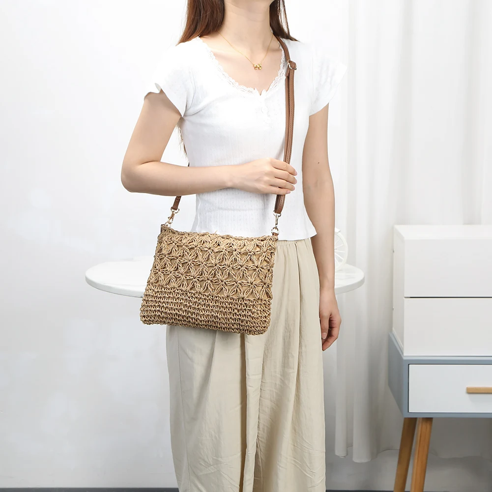 Straw Crossbody Bags for Women 2024 Summer Woven Shoulder Bag Purse Raffia Beach Rattan Wristlet Crochet Handbag Purse for Women