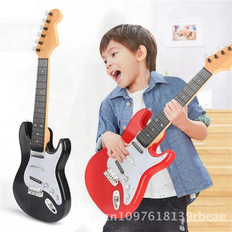 Brinquedo de guitarra eletrônica grande para crianças, ukulele de simulação para meninos e meninas, instrumento musical iniciante em caixa colorida