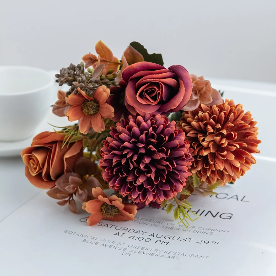 

Silk Rose Artificial Flowers Wedding Home Festival Decoration Garland Bridal Bouquet Dining Table Vase Photography Props DIY Art