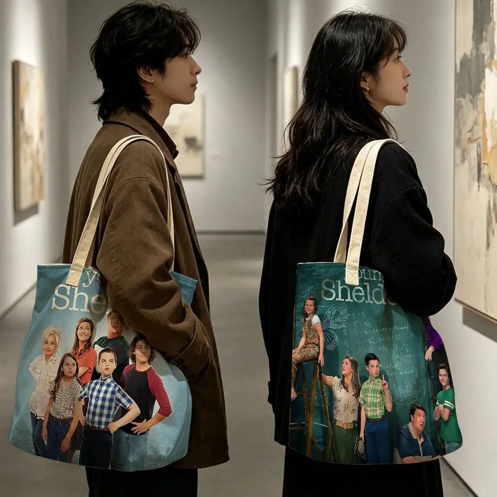 Sitcom Series Young Sheldon Storage Bags Reusable Canvas Tote Suitable for School Class Commuting Shopping as Gifts
