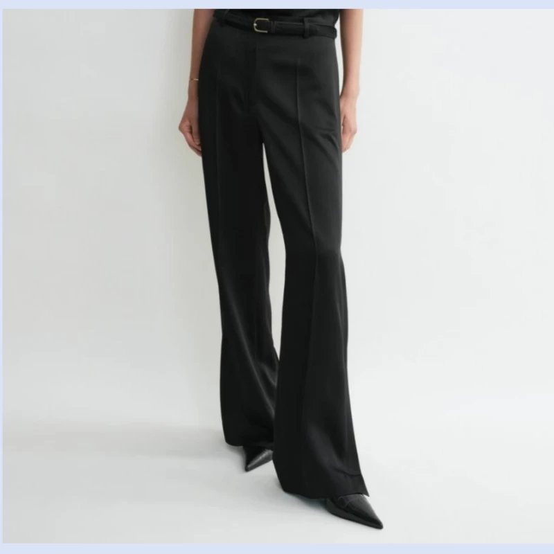 Nordic style niche satin women's 25 year early spring new item, drooping and lazy straight slit pants