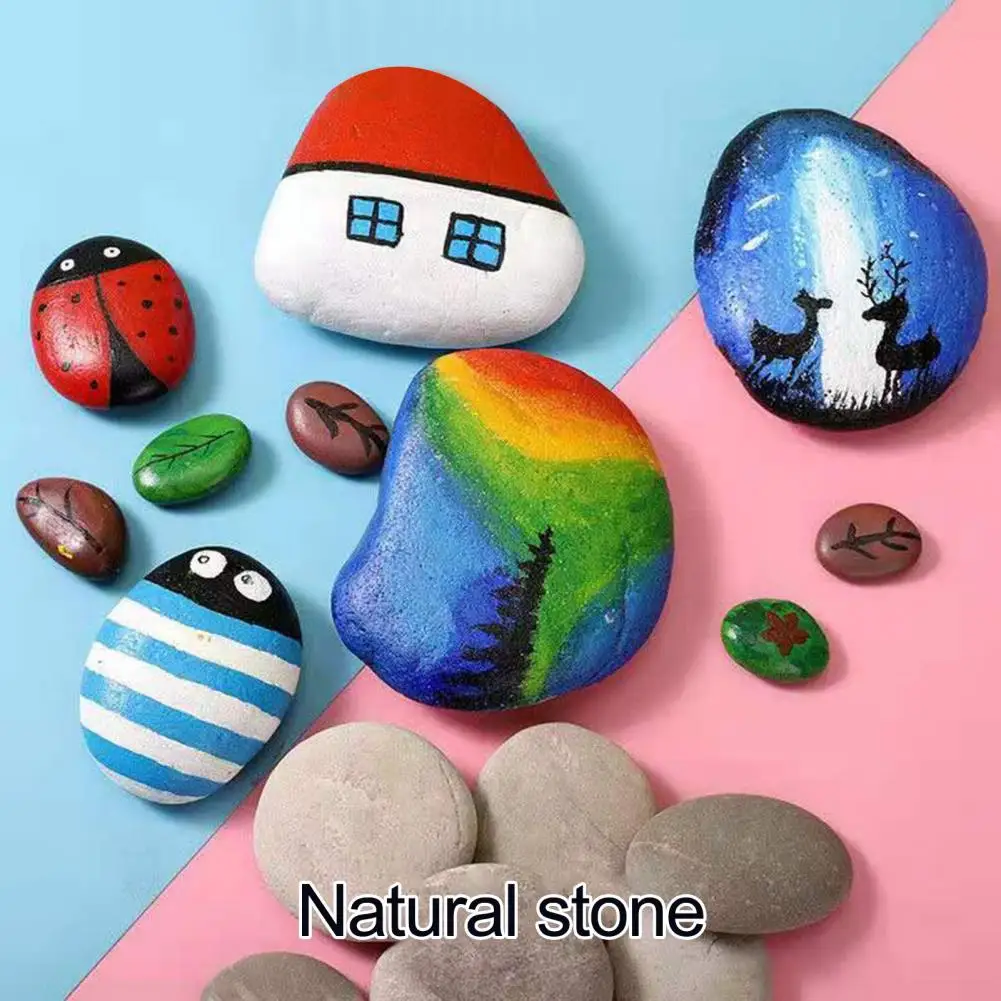 5 Pcs Painting Pebbles Natural River Rocks Smooth Unpolished Flat Pebbles For Kids Adults Painting Art DIY Crafting Garden Decor