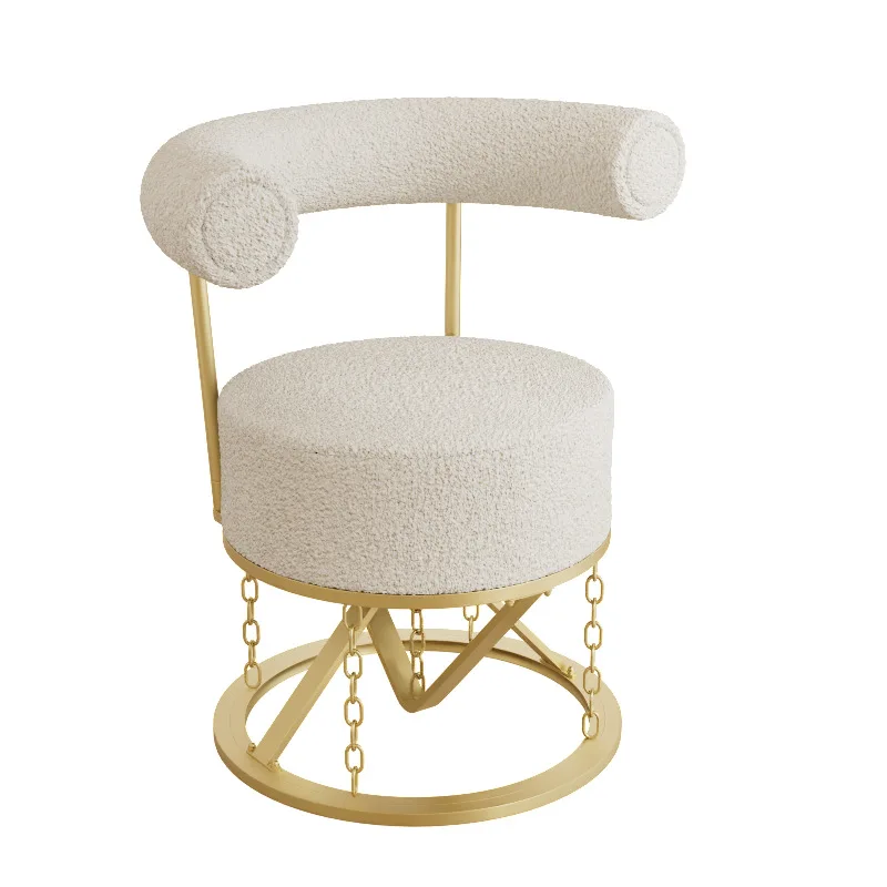 

Makeup Stool Round Barrel Arm Chair with Metal Stand, Fluffy Side Corner Sofa Chair for Living Room/Bedroom/Office/Reading