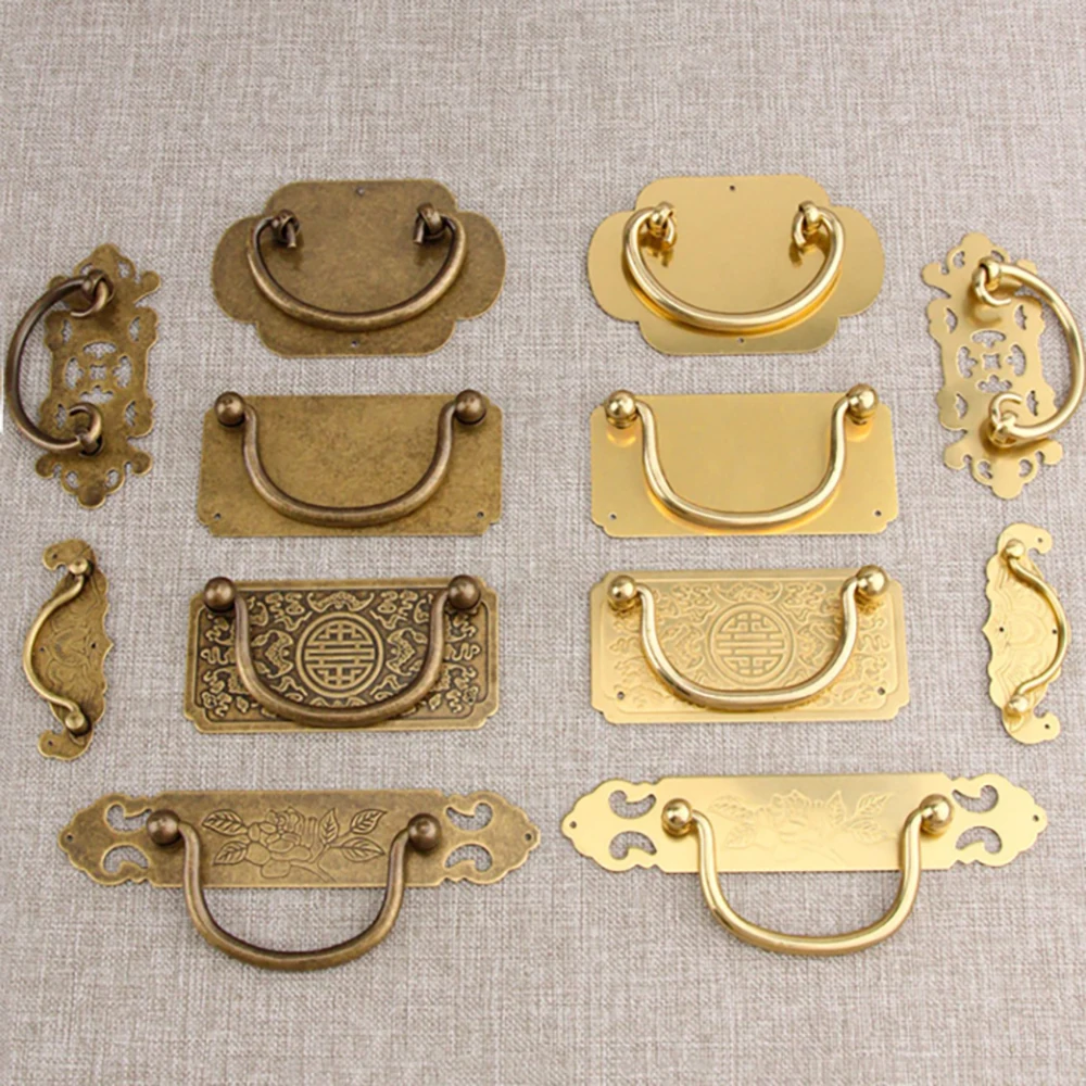 Chinese Style Pure Brass Handle Antique Double Hole Drawer Handle Copper Ring Furniture TV Cabinet Medicine Cabinet Handle Ring