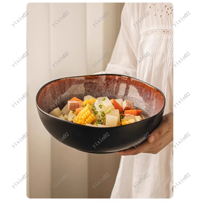 Large Capacity Ceramic Soup Bowl Deep Irregular Design Aesthetic Boiled Fish Serving Bowl for Kitchen Household