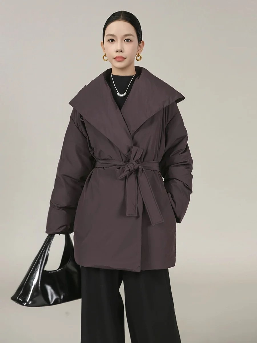 

Зимнее длинное женское пальто Miss Snail Thiened Du down Jaet, 90% белое свободное женское пуховое пальто с поясом из перьев Du