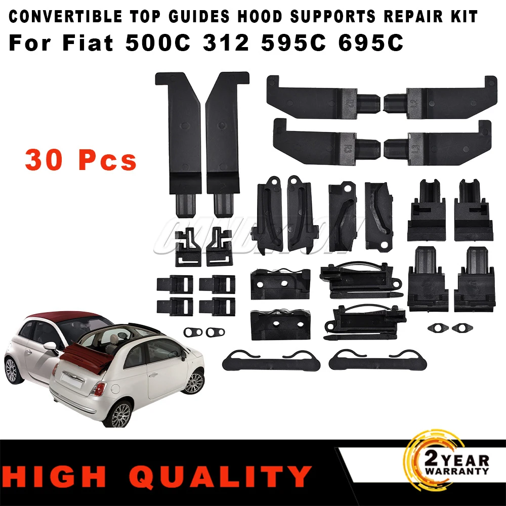 30 Pcs Upgraded Soft Top Roof Repair Slider Clip Hood Parts Black