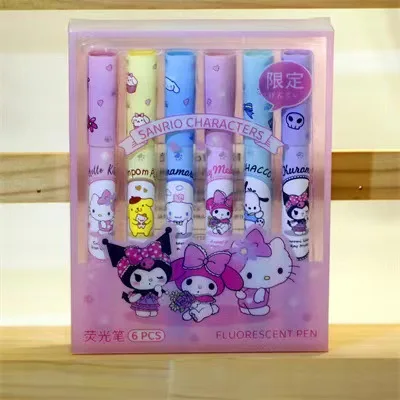 

6Pcs Sanrio Hello Kitty Marking Pen Cinnamoroll Anime Watercolor Pens Stationery Drawing Writing Highlighter Student Stationery