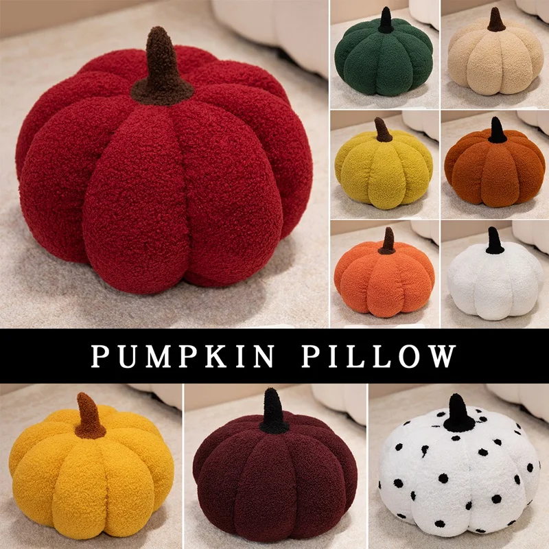 Fluffy Wave Point Pompoen Knuffel Kussen Gevuld Zacht Pompoen Sierkussen Kussen Halloween Thuis Bank Decoratie