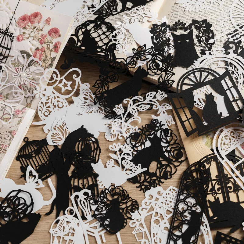 1pack/10Pcs Wonderful Adventure Little Black Cat Retro Paper, DIY Decor Background Sheets for Journal, Scrapbook and Handcraft