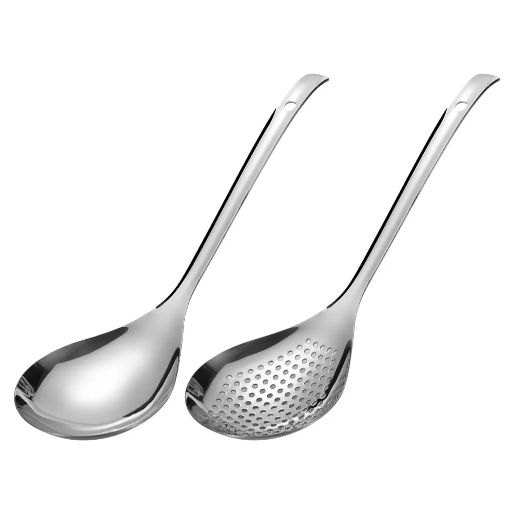 

2pcs Stainless Steel Strainer Spoon 304 Thickened Large Diameter Ergonomic Handle Kitchen Colander Ladle For Pasta