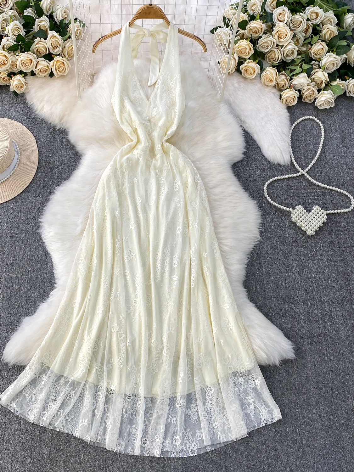 

Sexy Bal V-Ne Hanging Ne Dr Women's Autumn Winter Thin Lace Waist in Slimming Long Fairy Skirt Dra A-Line Dr