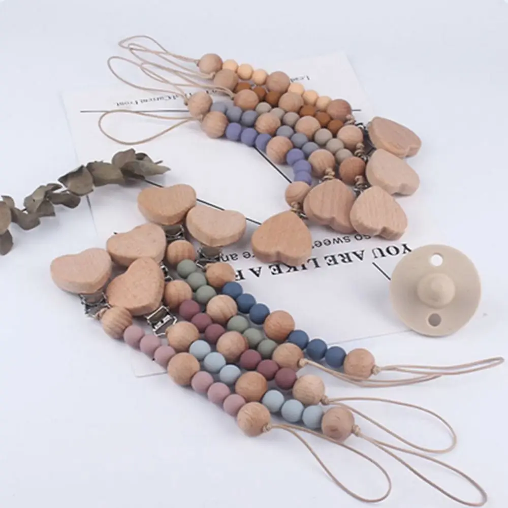 Wooden Anti-drop Beech Wood Star Clip Silicone Food Grade Pacifier Clips Chains Molar Chain Baby Pacifier Chain Nipple Holder