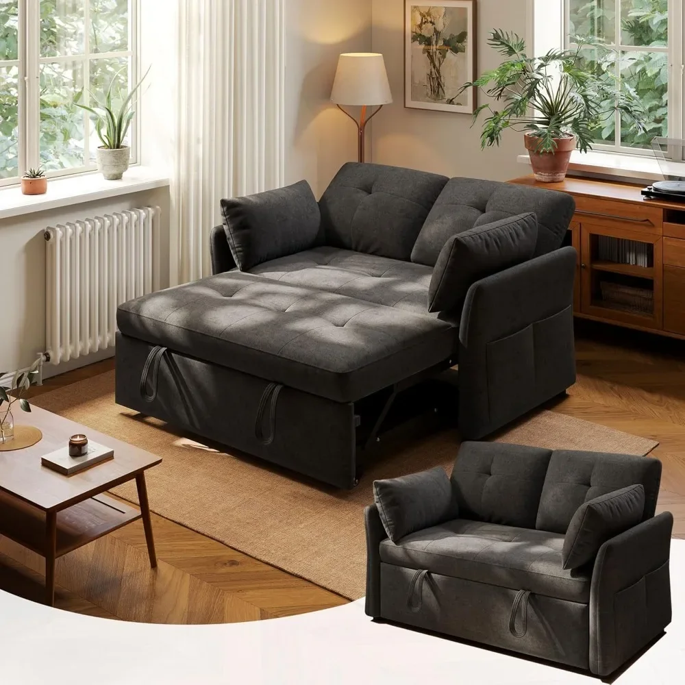 

3 in 1 Convertible Sleeper Sofa Bed Tool-Free Assembly, Adjustable Backrest Velvet Pull Out Couch, Small Loveseat Sectional Sofa