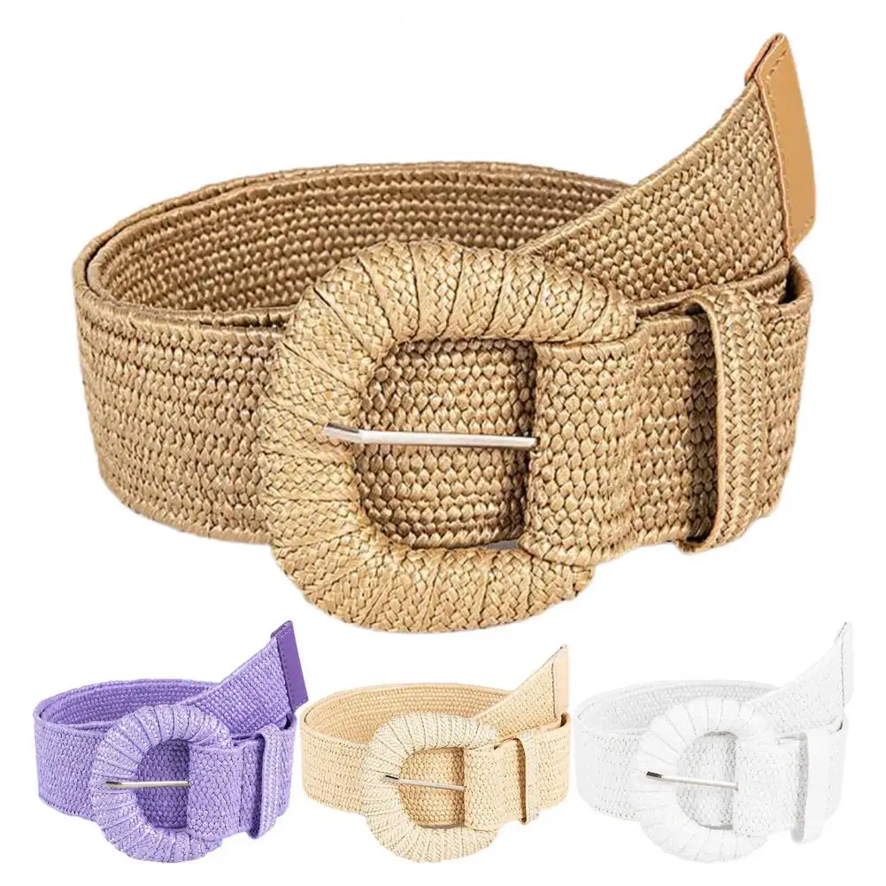 

Straw Waist Belt Retro Bohemian Wide Handmade Pin Buckle Clothing Accessories Summer Women Pants Dress Belt Waistband Daily Use
