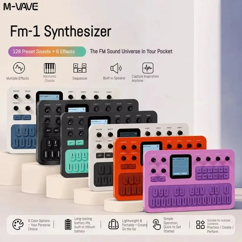 M-VAVE Portable FM1 Pocket Synthesizer Keyboard Analog Frequency Modulation Speaker Arrangement Controller Music Production