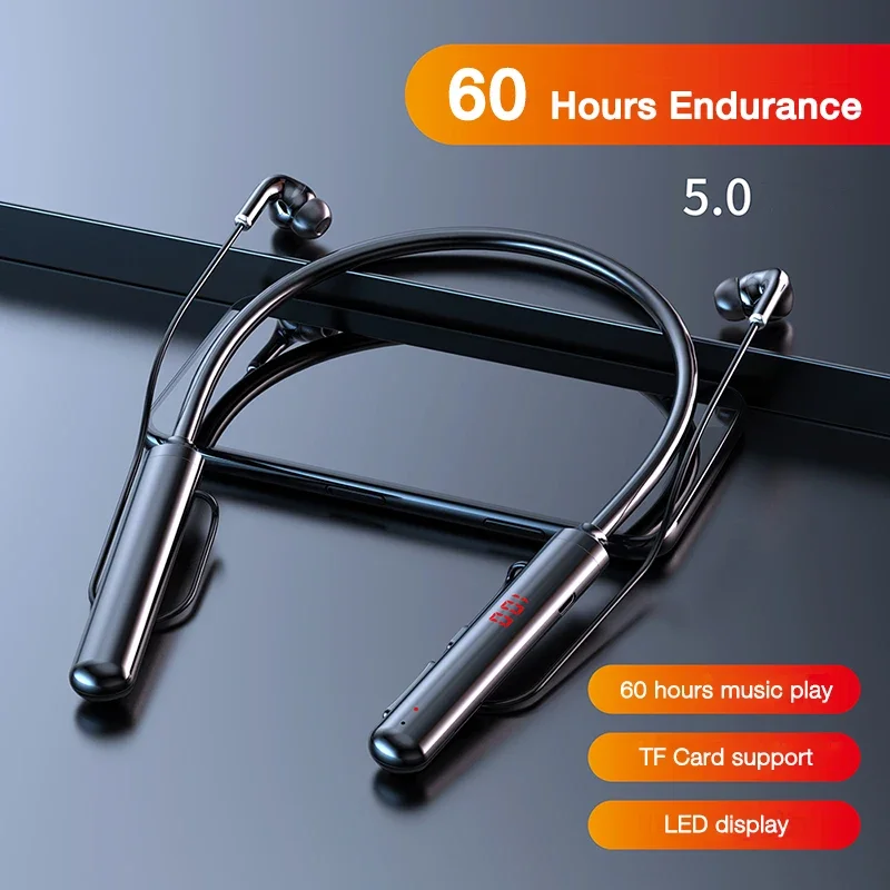 EARDECO Wireless Headphones 60 Hours Endurance Bluetooth headphone Neckband Earphones Bass Stereo Headset Noise Cancel TF Card