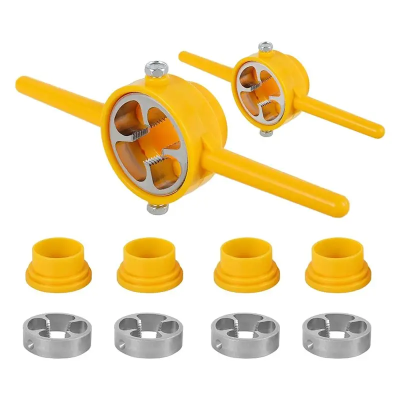 ABLL-6Pcs NPT Die Set, PVC Thread Maker Tool, Pipe Threader Plumbing Tool, Manual NPT Round Die Set For PVC Pipe, Yellow