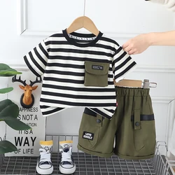 New Summer Kids Boy Girls Clothes Infant Cotton Strips T Shirt Shorts 2pcs/Set Kids Fashion Garment Children Tracksuit 0-5 Years