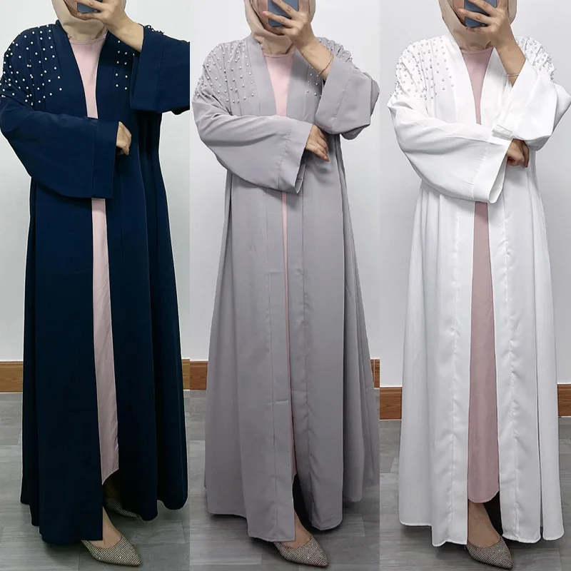 

2024 New Open Abayas for Women Dubai Kimono Abaya Beads Turkey African Hijab Dress Ramadan Eid Islamic Prayer Clothing Kaftan