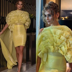 Vestido de noche de Organza fruncido hasta la rodilla, línea A, cuello alto, estilo moderno