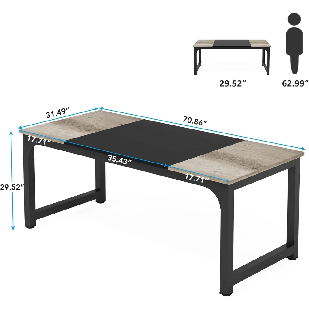 70.8”Executive Desk, Large Office Computer Desk with Thicken Frame, Modern Simple Workstation Business Furniture