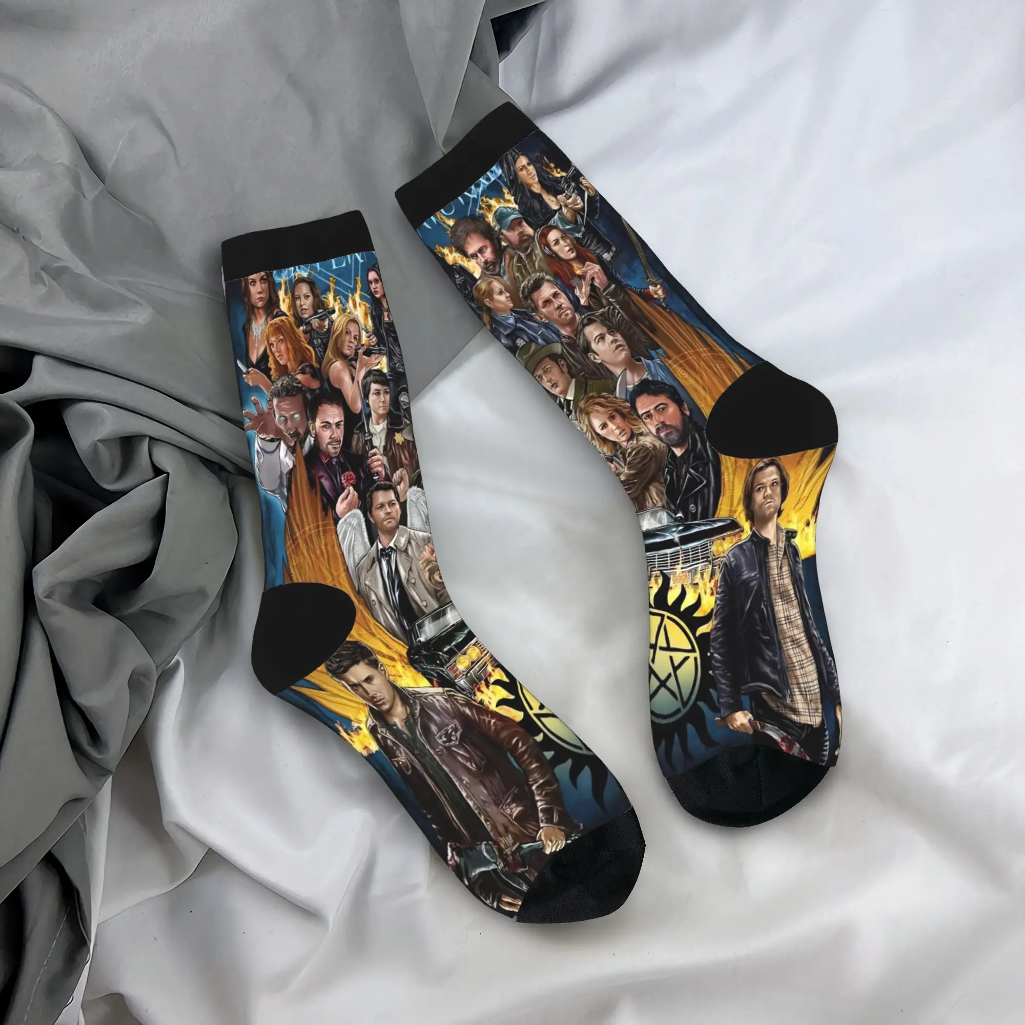 

Dean Winchester Supernatural Television Stockings Printed Vintage Socks Spring Non-Slip Socks Men Running Sports Quality Socks