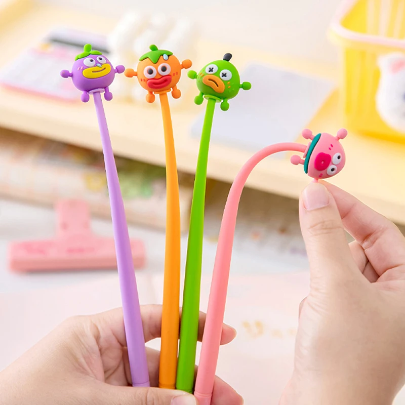 New Cartoon Cute Ugly Cute Fruit Neutral Pen Student Silicone Shaking Toy Pen Children's Learning Stationery Kids Birthday Gift