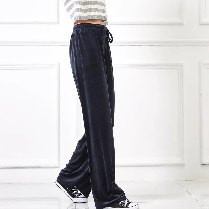 

Sweat Pants Women Streetwear Gold Velvet Wide Leg Pants High Waist Fashion Casual Elastic Waist Mopping Trousers