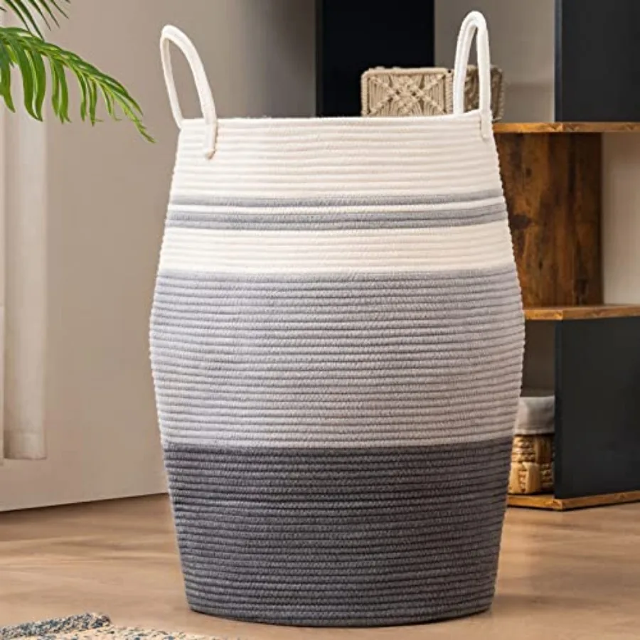 

Cotton Rope Laundry Hamper by 105L - Woven Collapsible Laundry Basket - Clothes Storage Basket for Blankets organizing Bedroom