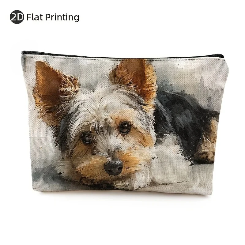 Una linda bolsa de maquillaje para perros Yorkshire Terrier: bolsa multifuncional con cremallera, bolsa de almacenamiento de joyas, almacenamiento pequeño con cremallera de viaje perfecta