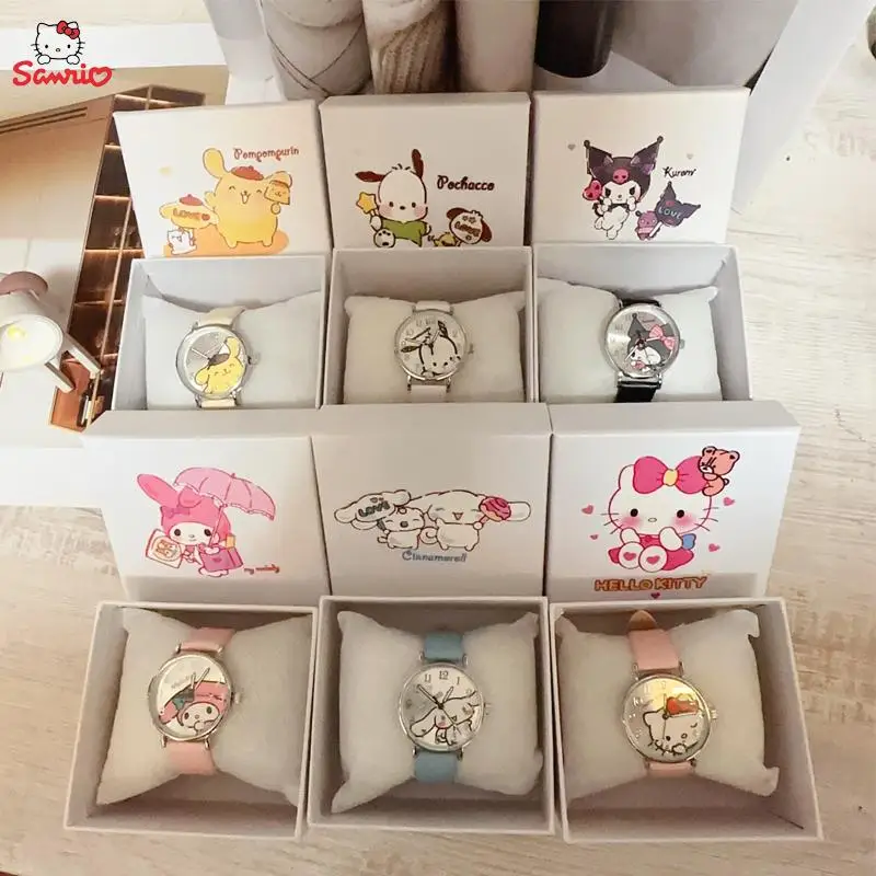 Sanrio Quartz Watch Kawaii Melody Cinnamoroll Watches Hello Kitty Kuromi Pochacco Pompompurin Wrist Watch Birthday Girl Gifts