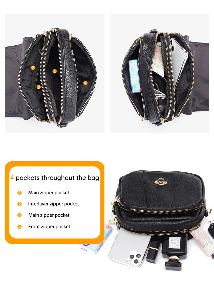 Zency Women Genuine Leather Elegant Small Flap Designer Handbag Roomy Crossbody Bag High Quality Hardware Girls Purses Shoulder