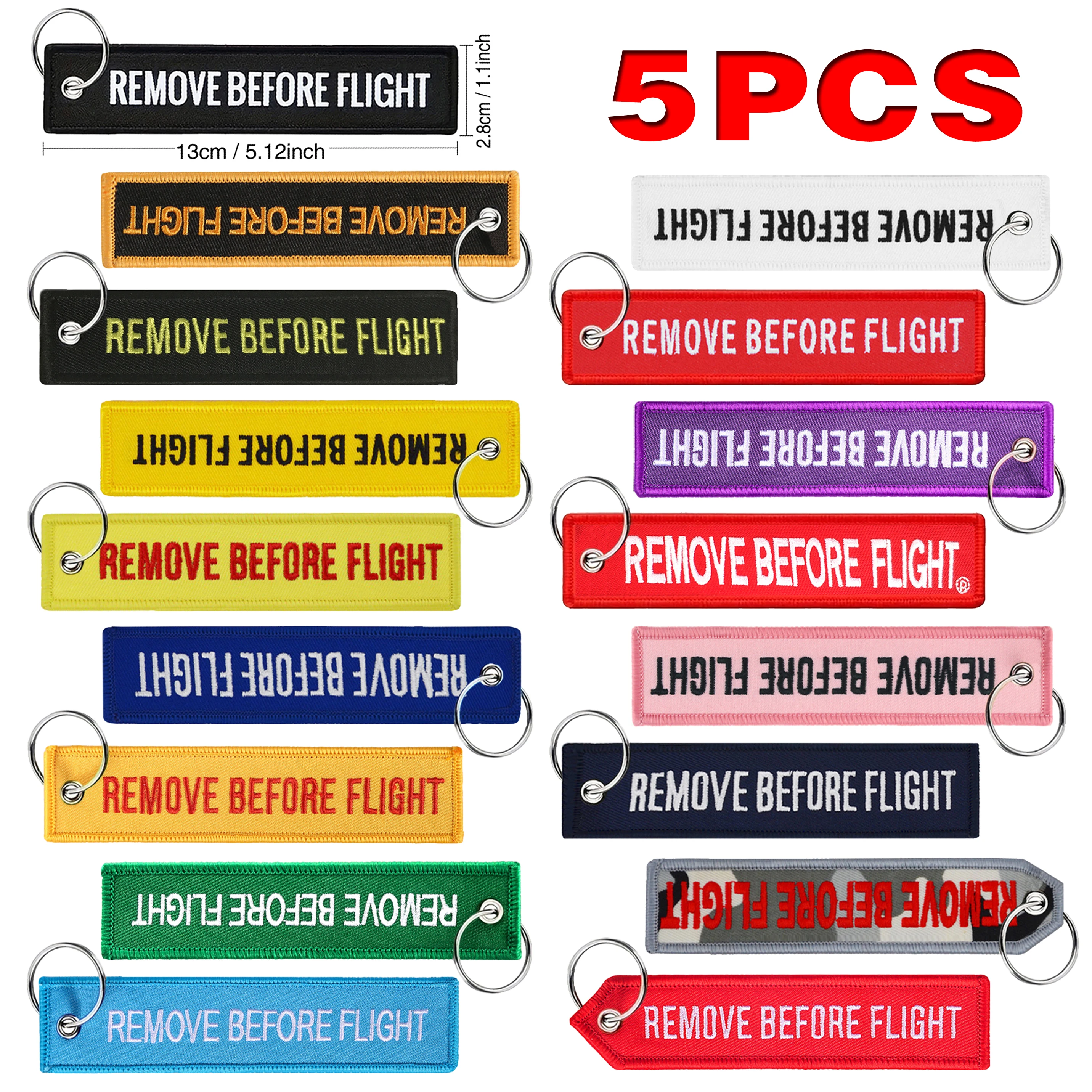 

5Pcs Embroidery Key Chain Remove Before Flight Keychain for Men Aviation Gifts Luggage Tag Label Fashion Keychains