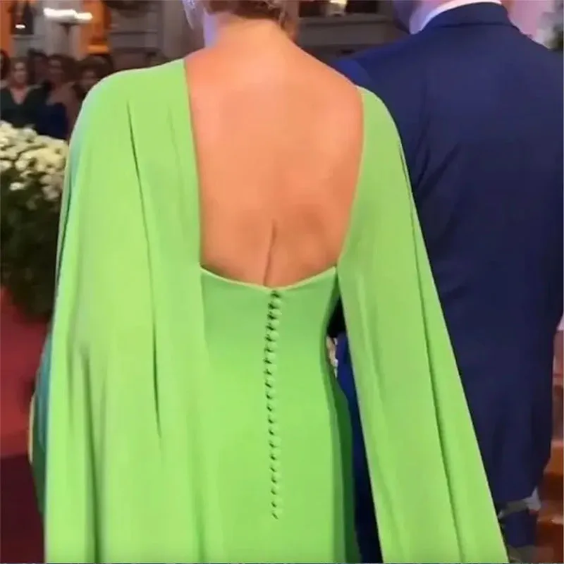 Elegante verde mãe da noiva vestidos de festa à noite em linha reta sem costas casamento convidado ocasião formal vestido de baile