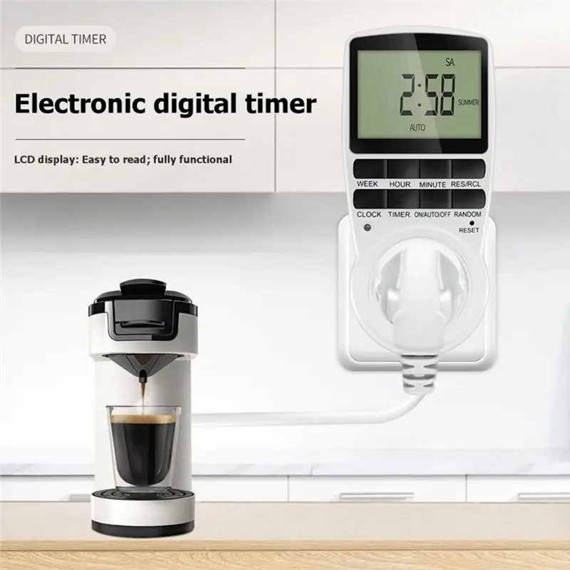 A93E-Electronic Digital Timer Switch Socket Kitchen Timer Outlet Programmable Power-Off Timing Socket Control Shutter UK Plug