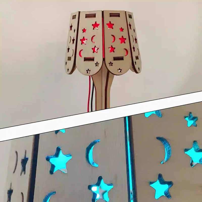 【평화】목공예 다채로운 작은 테이블 램프 DIY 과학 건축 프로젝트 3D 나무 퍼즐 조립 모델 세트 교육용 장난감